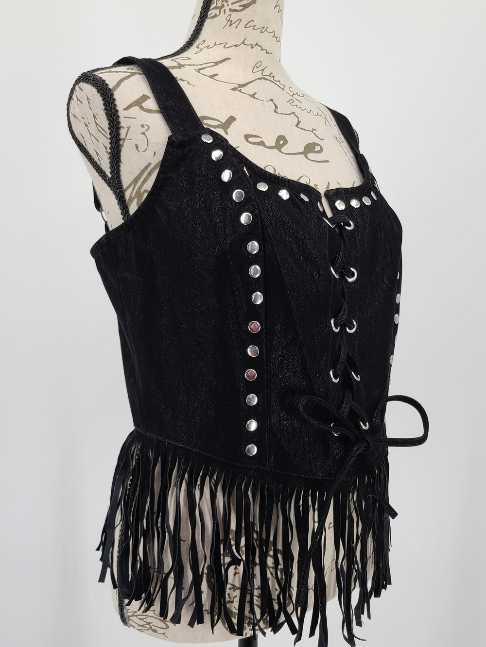 Social Collision Faux Suede Lace Up Front Fringe Crop Top Size Medium
